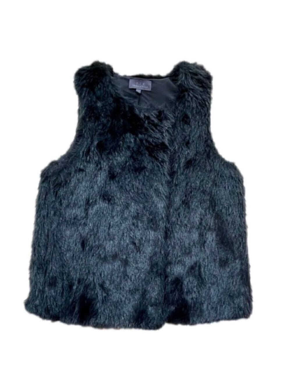 PJK Patterson J. Kincaid Black Shaggy Faux Fur and Faux Leather Vest, Size M/L - Picture 3 of 10
